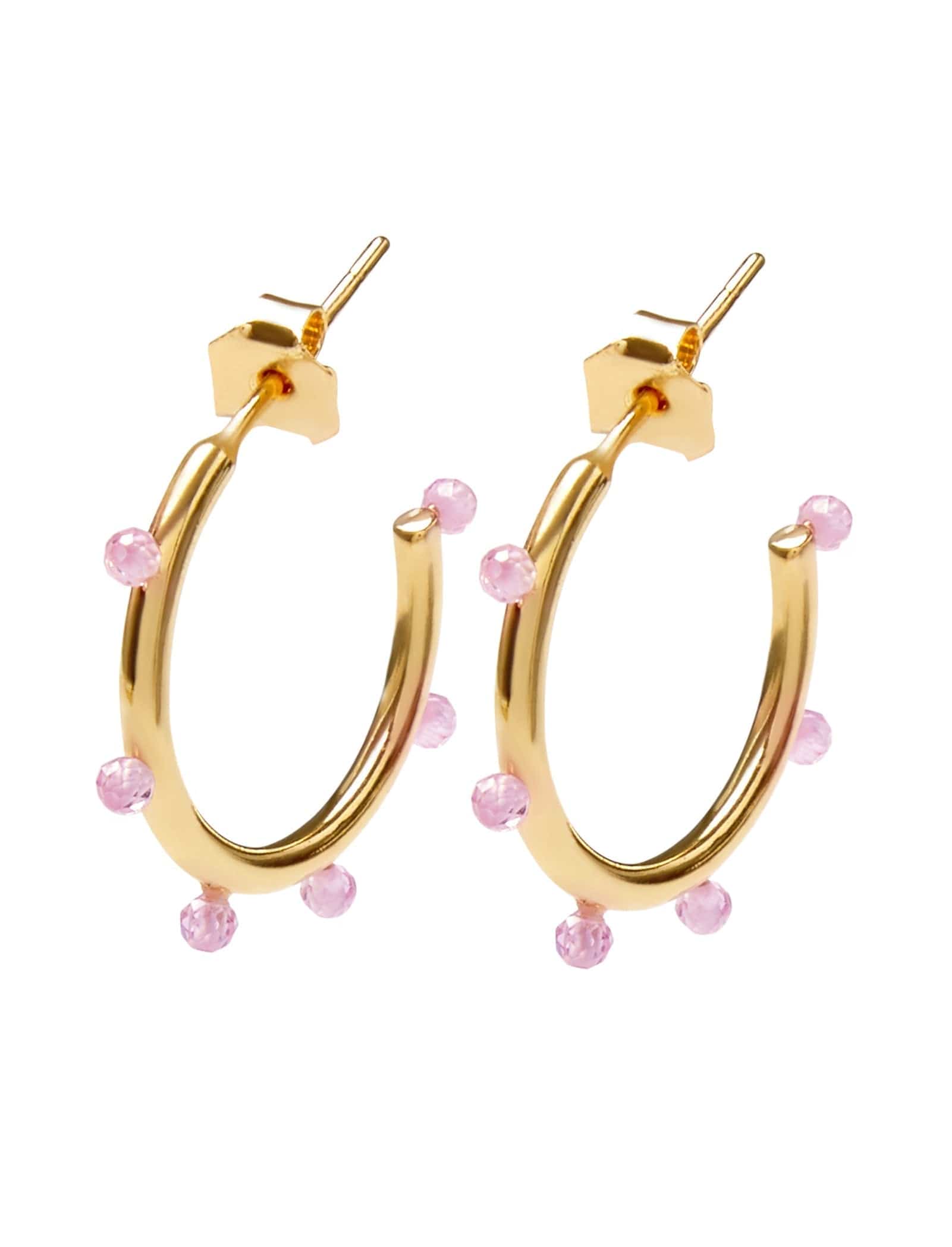 Dear Addison Yellow Gold / Pink Crystal Delta Hoops